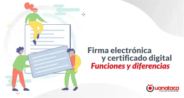 Personas trabajando con un documento y un certificado digital. El certificado digital y electrónico es lo mismo.